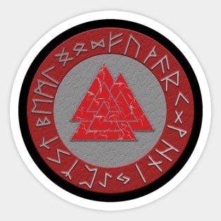 Vikings Distressed Valknut and Runes Red and Silver Sticker